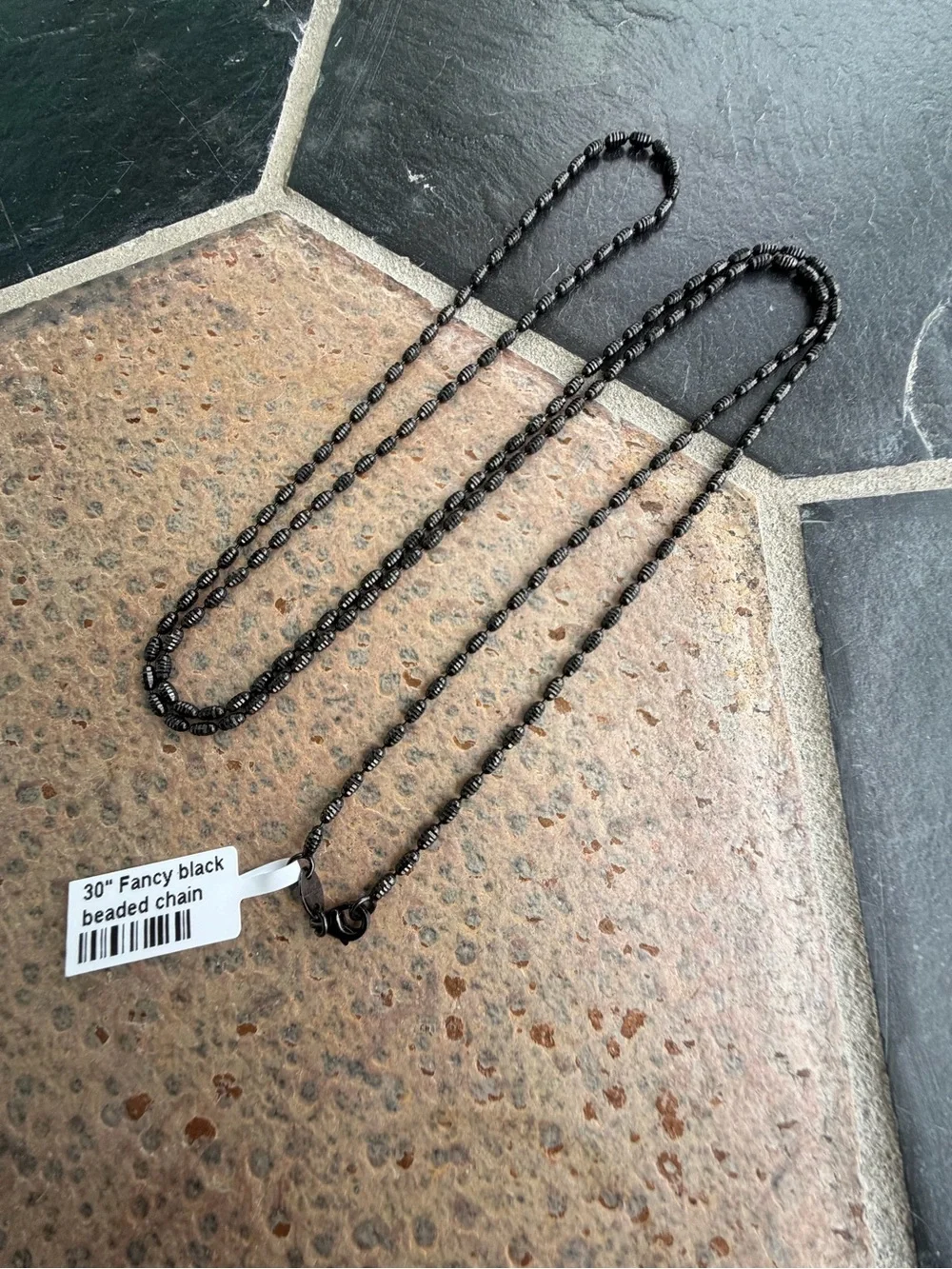 14kt. White Gold Black Rhodiumed Beaded Necklace 30” long